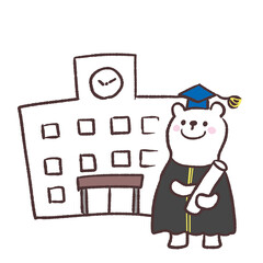 学校とクマのイラスト