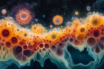 Abstract Illustration of Microorganisms Evolving into Harmonious Organic Shapes