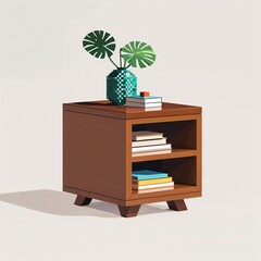 Brown end table square pixel art cartoon design on plain white background illustration
