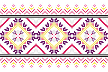 Cross stitch pattern concept showcasing traditional ethnic geometric pattern, Design for textile, background,carpet,wallpaper,clothing,wrapping,Batik,fabric,Vector illustration	

