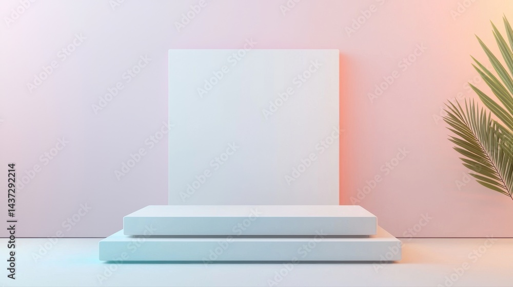 Poster minimalist product display platform with palm leaf accent platform podium stage display stand square