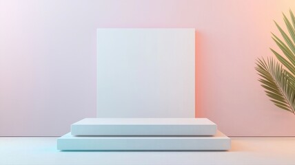 Minimalist Product Display Platform with Palm Leaf Accent platform podium stage display stand square