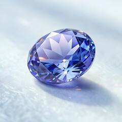 A tanzanite gem seen from underneath, with subtle light playing through its facets