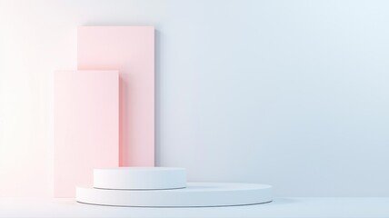 Minimalist Display: Two White Platforms with Pink Panel Accents minimalist product display podium
