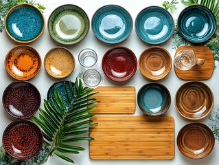 Colorful dishes bowls and plates set