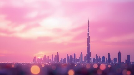 Pink and Purple City Skyline at Sunset