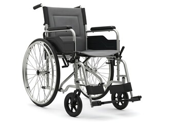 Fototapeta premium A gray and silver wheelchair on a white background providing mobility assistance and accessibility for users