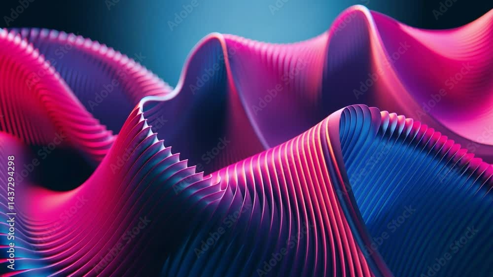 Poster dynamic abstract design smooth waves in pink and blue, energetic curves and ridges create mesmerizin