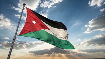 Jordan Flag Closeup waving the national flag of Jordan