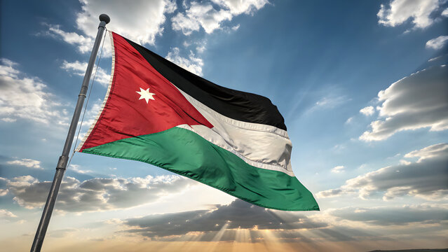 Jordan Flag Closeup waving the national flag of Jordan
