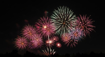 Colorful Fireworks Display Exploding in the Night Sky