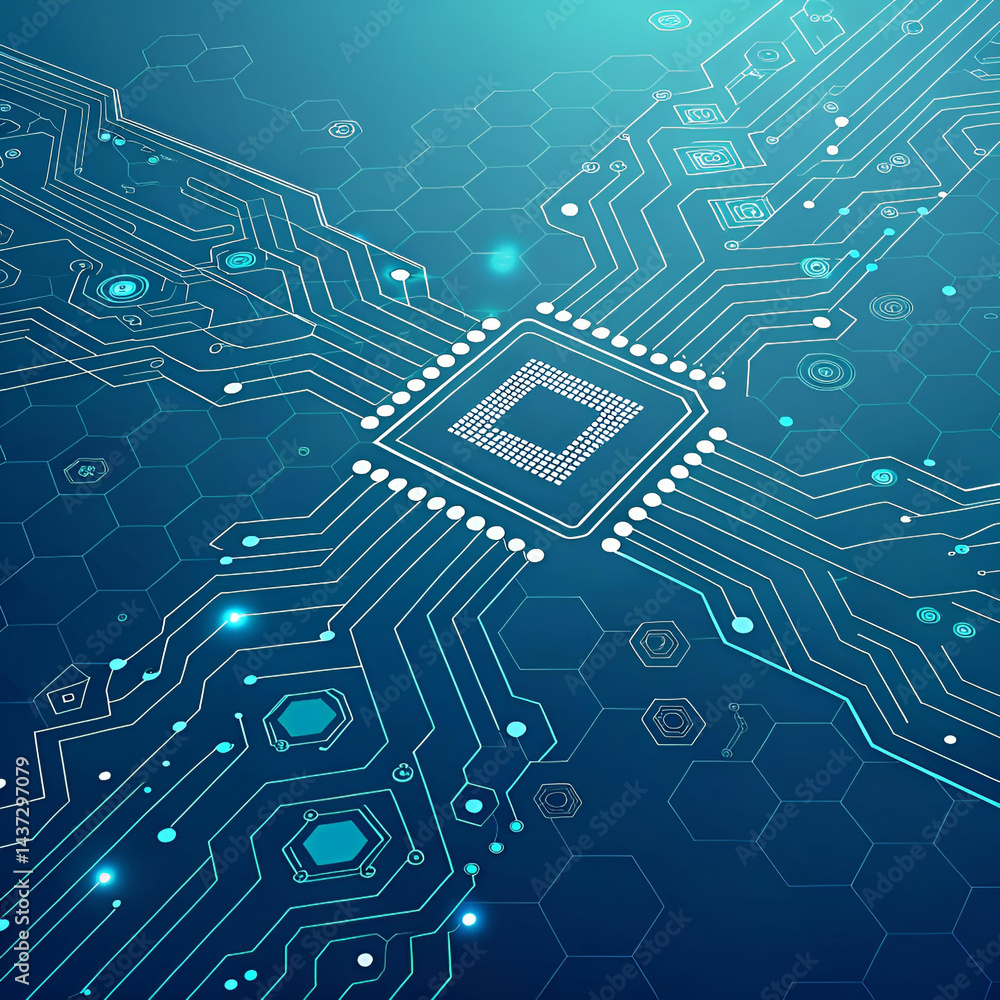 Poster digital circuit board blueprint tech-themed background
