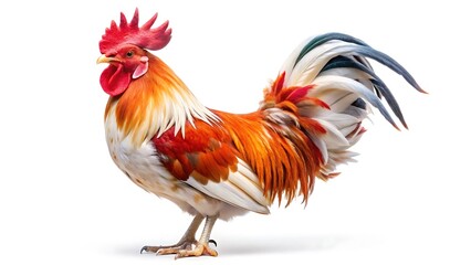 Fototapeta premium Beautiful rooster red white isolated on white background