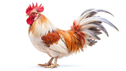Fototapeta premium Beautiful rooster red white isolated on white background