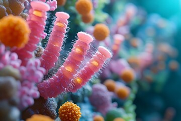 Stylized Artistic Visualization of Beneficial Gut Microbiota in Vibrant Forms