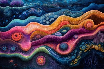 Stylized Artistic Visualization of Beneficial Gut Microbiota in Vibrant Forms