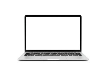 Fototapeta premium Laptop with a blank white screen on a white background perfect for mockup and design purposes usage