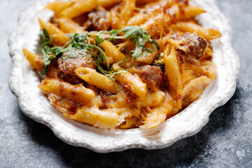 italian meatball macaroni  and cheese