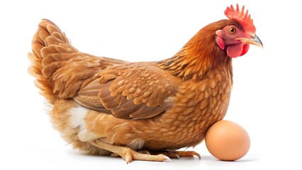 Fototapeta premium Hen and egg brown hen with egg isolated on white background