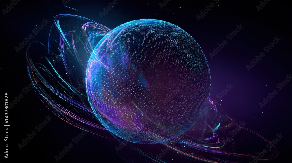 Aufkleber Holographic globe displaying energy lines on a dark background highlighting modern digital art and advanced technology
