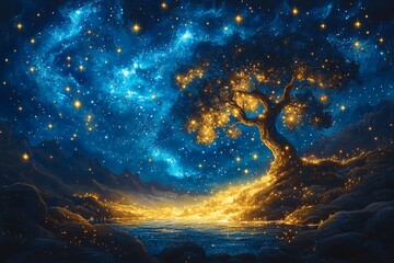 Artistic Illustration of Microbes Portrayed as Celestial Constellations in a Night Sky