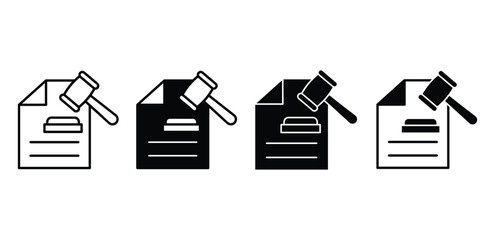 Legal Document Icons Gavel and Paper Set Vector Design Illustration 