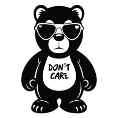 Don't Care Bear, Sunglass With Heart Symbol, Black & White, Icon,