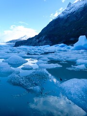 deep blue glacier ice of glacier in torres del paine national park
