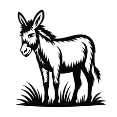Minimalistic Monochrome Donkey Standing in Grass Silhouette Rural Animal Design