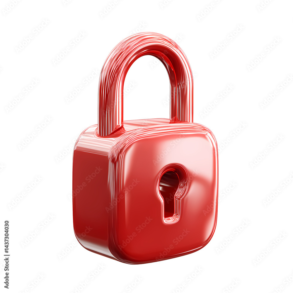Poster shiny red padlock 3d render isolated on transparent background for security concepts