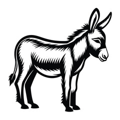 Isolated Stylized Donkey in Black and White, Standing Profile View