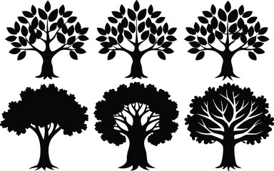 Beautiful Chestnut Trees Isolated Silhouette Vector Art Elegant Forest Elements and Nature Design