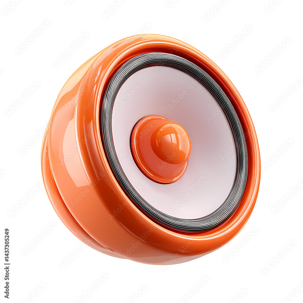 Poster abstract orange speaker design 3d render isolated on transparent background