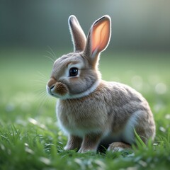 Fototapeta premium Cute Brown Bunny Sitting on Grass