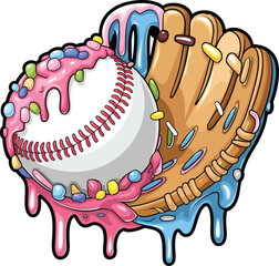 Baseball Ice Cream Drip Vector