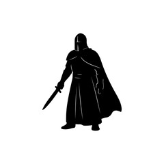 Naklejka premium Black silhouette of a medieval warrior with sword