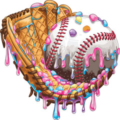 Baseball Ice Cream Drip Vector