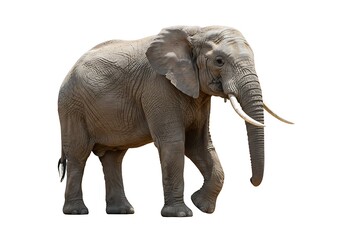 Obraz premium A full body shot of a large african elephant walking with a white background in the studio light