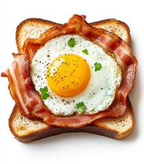  Bacon and egg on toast isolated on transparent background
