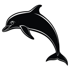 Leaping Dolphin Silhouette Black & White of a Marine Animal in Waves