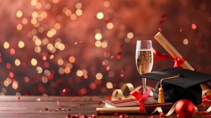 Graduation celebration with champagne and diploma