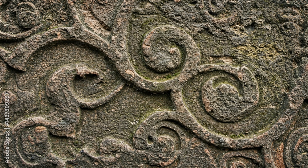 Poster a stone wall with a pattern of swirls and grooves