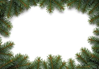 Fir branches forming a frame against a white background suitable for christmas or winter themed designs