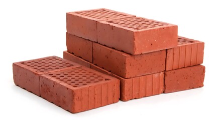 Fototapeta premium Stack of red bricks isolated on white background