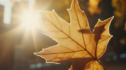 Golden maple leaf bathed in sunlight, capturing the essence of autumnal beauty
