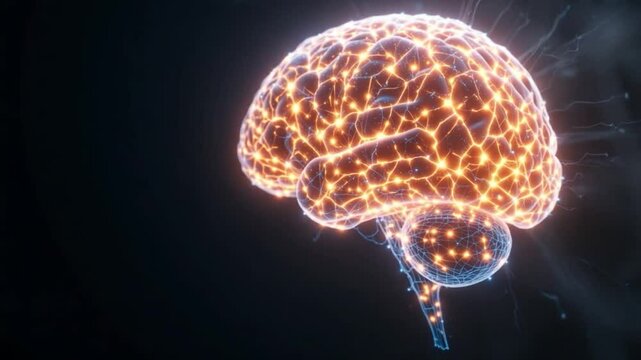 Digital illustration of a glowing human brain