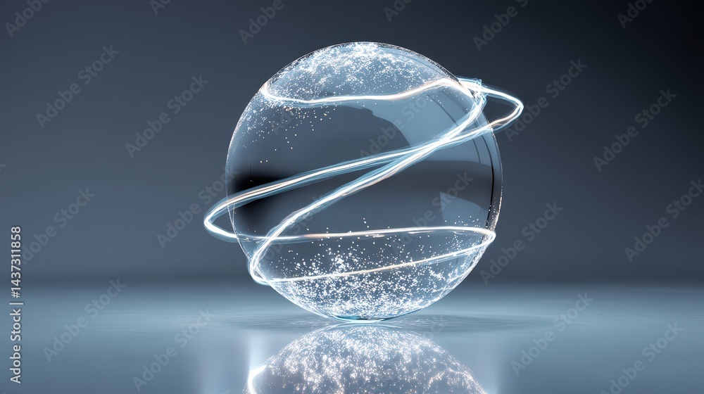Poster exquisite clear glass sphere showcasing a captivating swirl pattern with inner glowing energy spiral