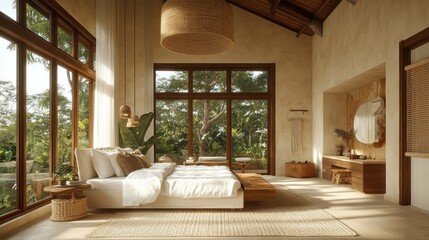 Tropical bedroom with natural light