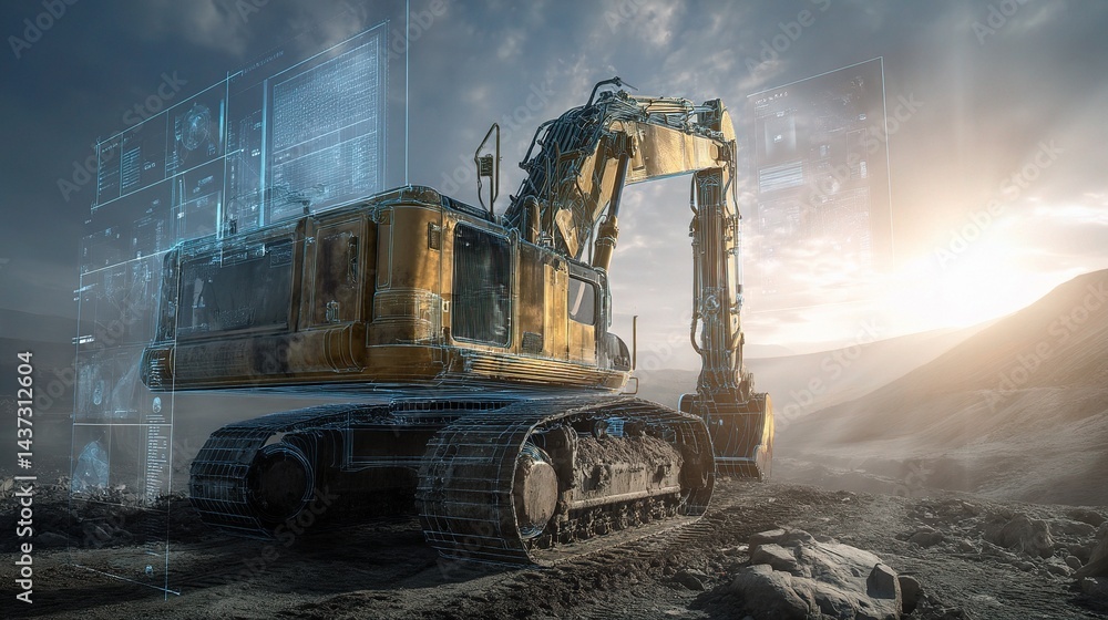 Poster high-tech excavator interface in real time visualization