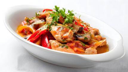 Tender Chicken in Vibrant Basquaise Sauce with Peppers and Aromatic Herbs